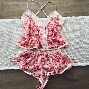 Victorias Secret Floral Pink Lace Lingerie Set